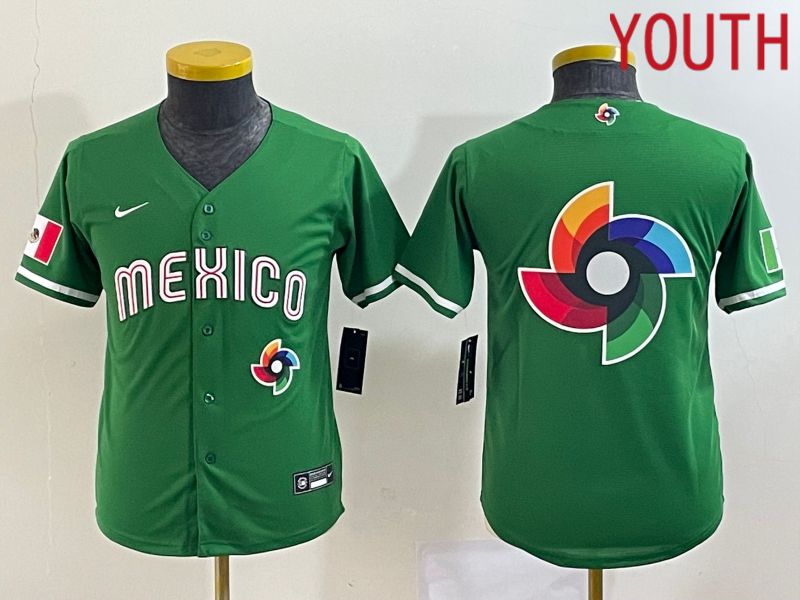 Youth 2023 World Cub Mexico Blank Green Nike MLB Jersey6->youth mlb jersey->Youth Jersey